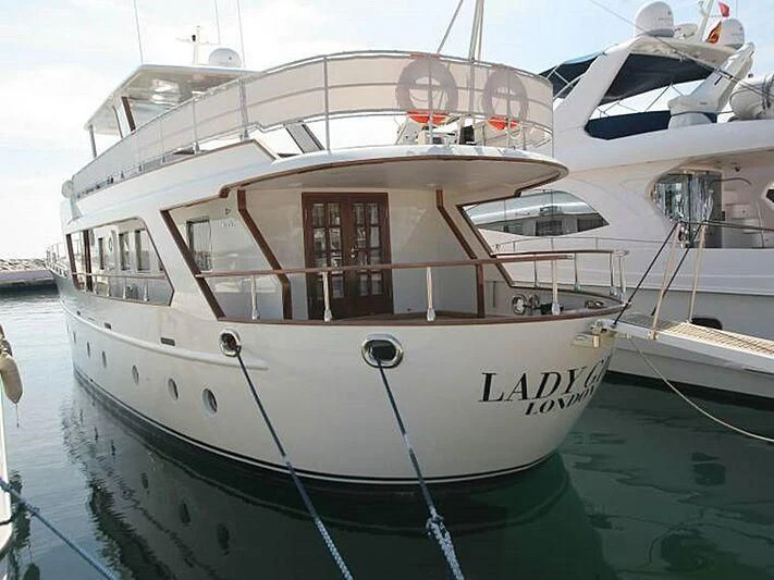 a white boat in the water aboard MI AMOR Yacht for Sale