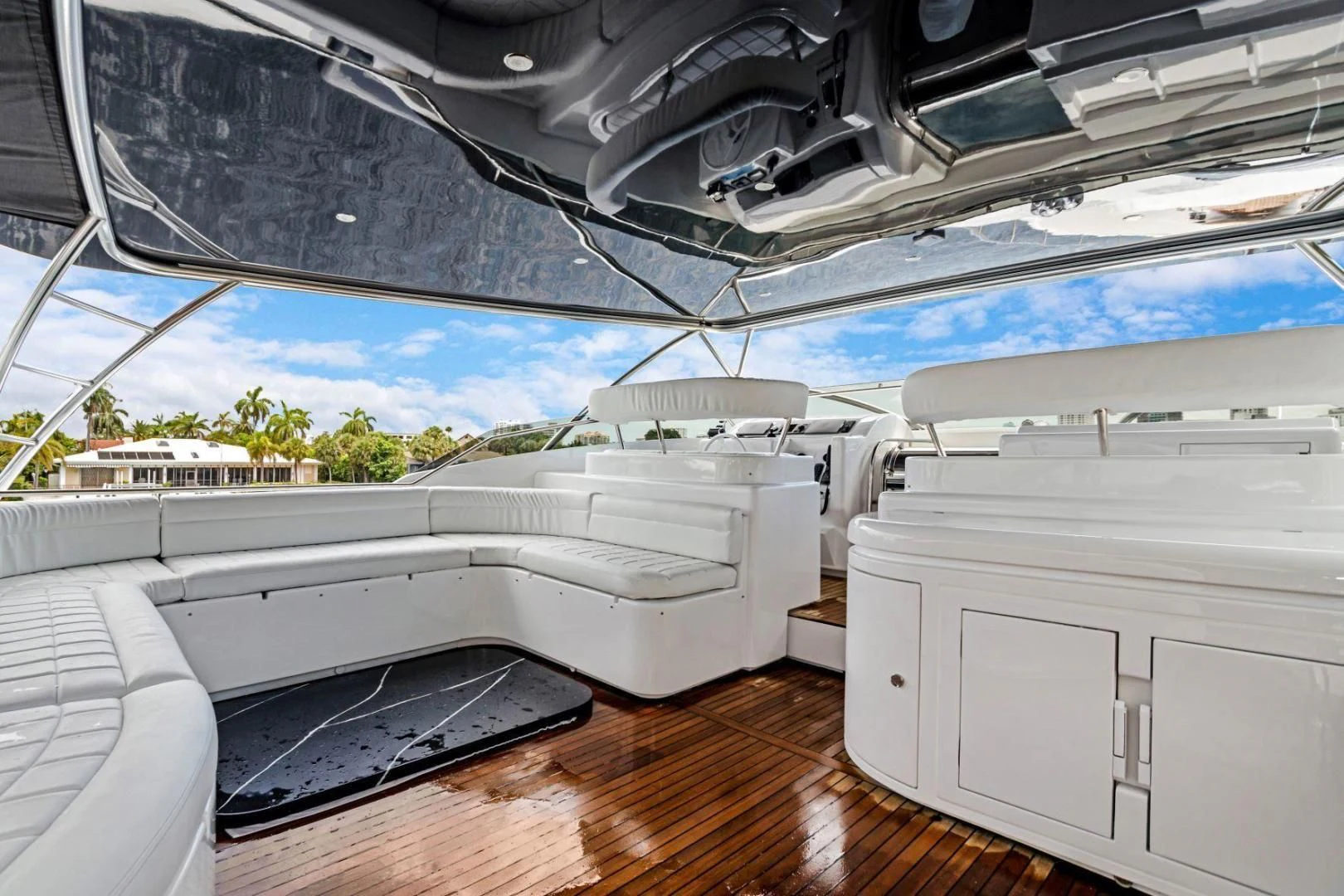 a white boat in a large room aboard SINPATICO Yacht for Sale