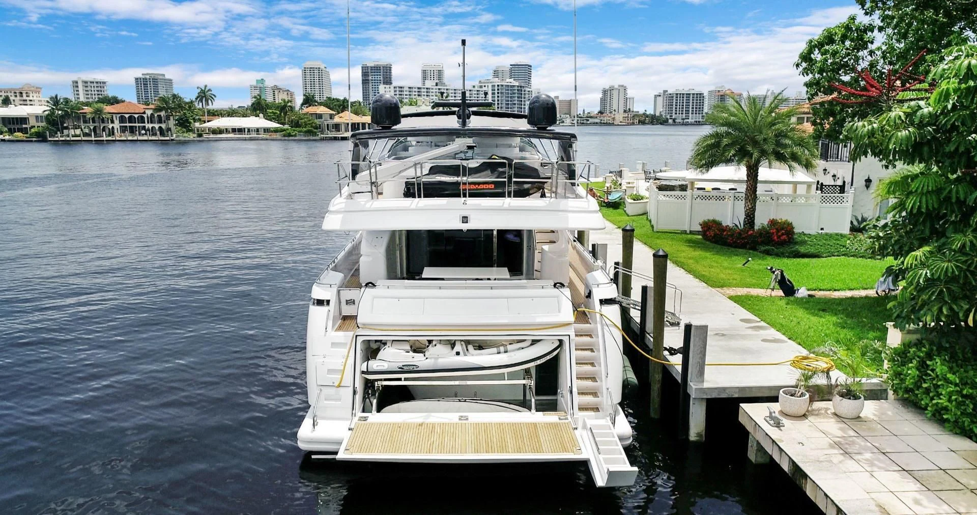 a boat docked at a pier aboard SINPATICO Yacht for Sale