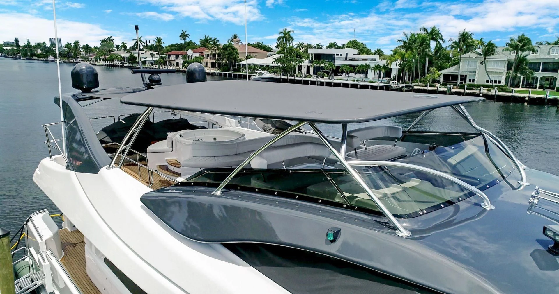 a boat parked in a harbor aboard SINPATICO Yacht for Sale