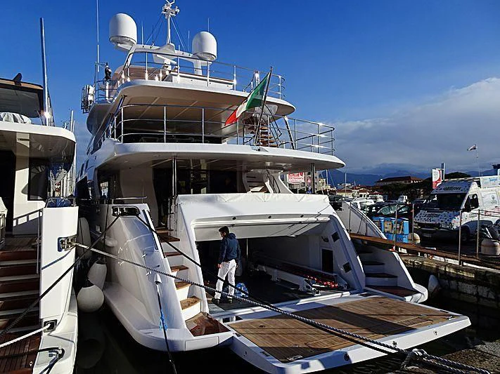 a boat docked at a pier aboard NECHIDA Yacht for Sale