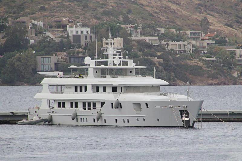 a large white boat in the water aboard VERA Yacht for Sale