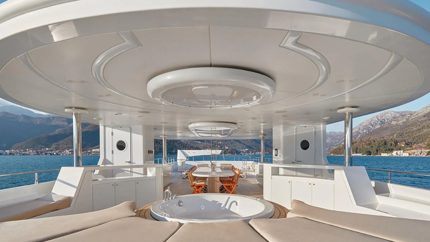 a room with a large white ceiling and a large white window aboard VERA Yacht for Sale