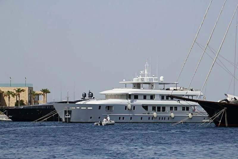 a large white boat in the water aboard VERA Yacht for Sale