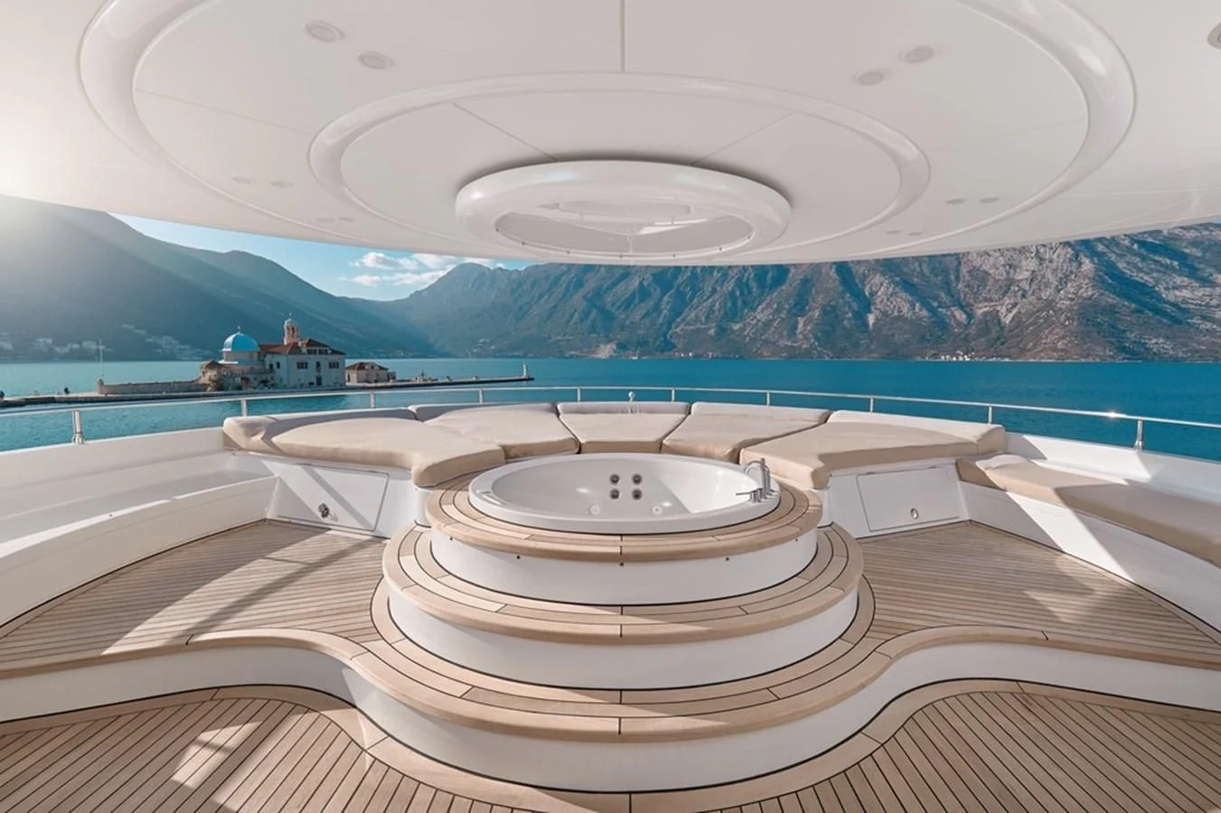 a large white bathtub with a large round white sink in it aboard VERA Yacht for Sale