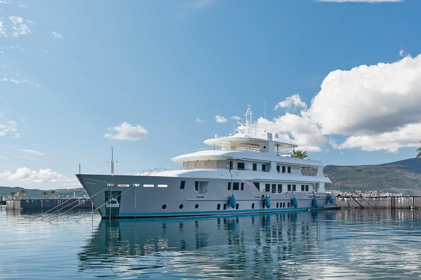 a white boat on water aboard VERA Yacht for Sale