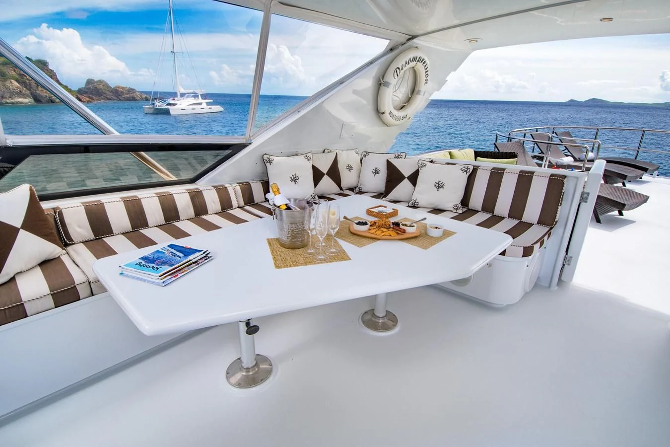 a table on a boat aboard THREE KINGS Yacht for Sale