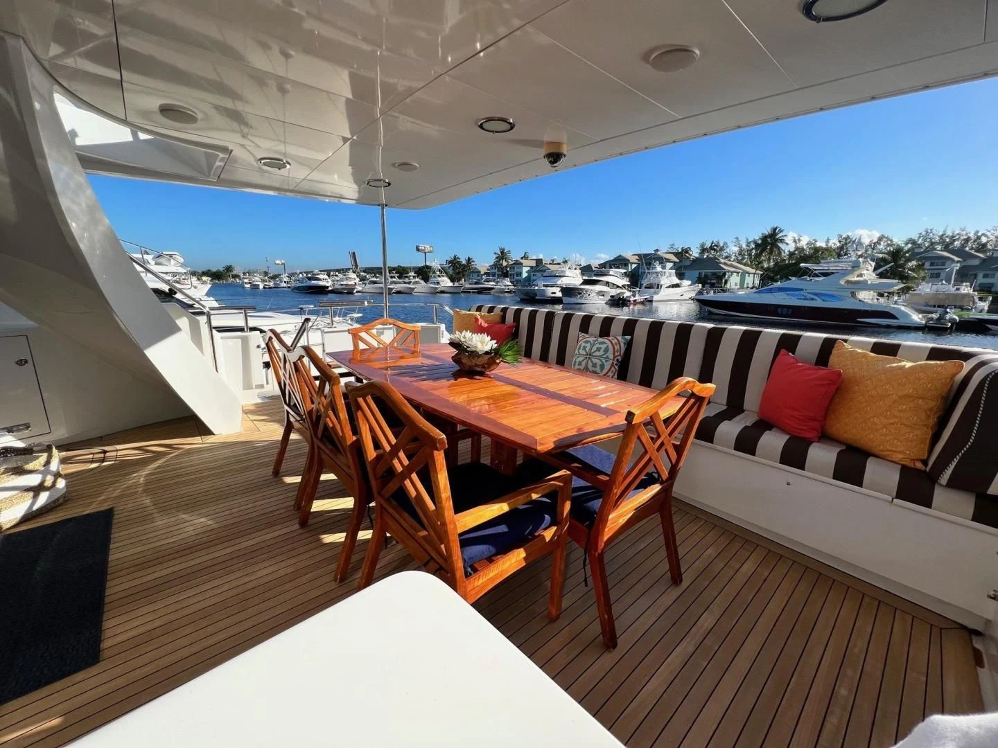 a table and chairs on a boat aboard THREE KINGS Yacht for Sale