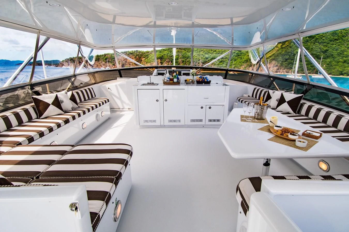 a room with a large white tent aboard THREE KINGS Yacht for Sale