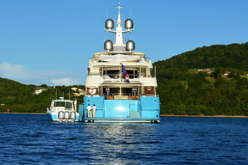 a large boat with a group of people on it aboard SILVER SHALIS Yacht for Sale