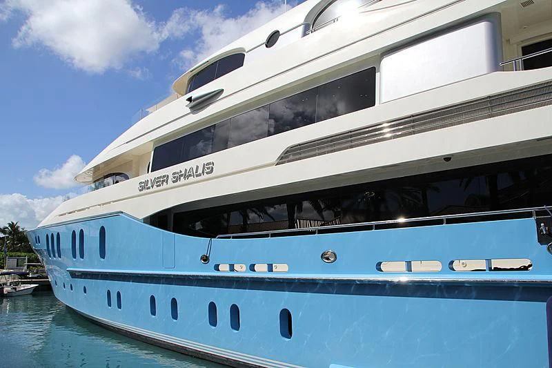 a white yacht in the water aboard SILVER SHALIS Yacht for Sale