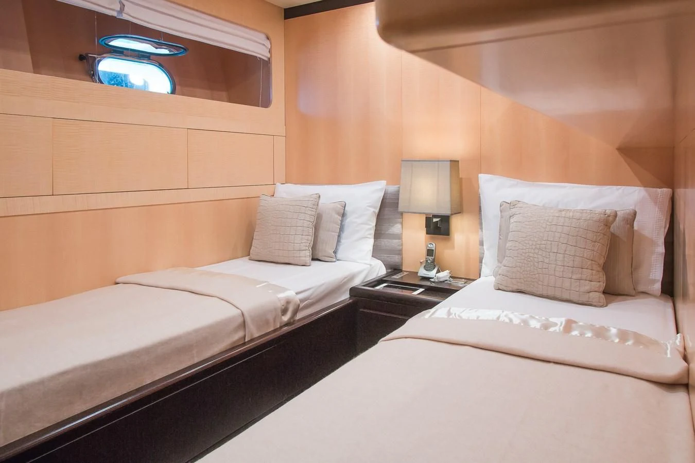 a room with two beds aboard LEOPARD 24M Yacht for Sale