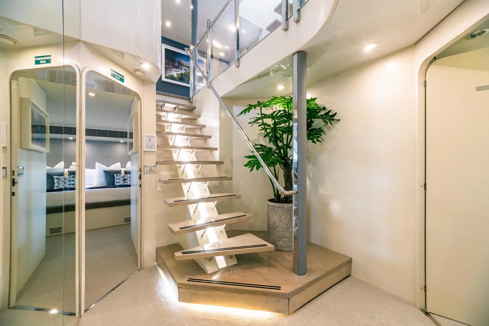 a staircase in a building aboard KARTAL YUVASI Yacht for Charter