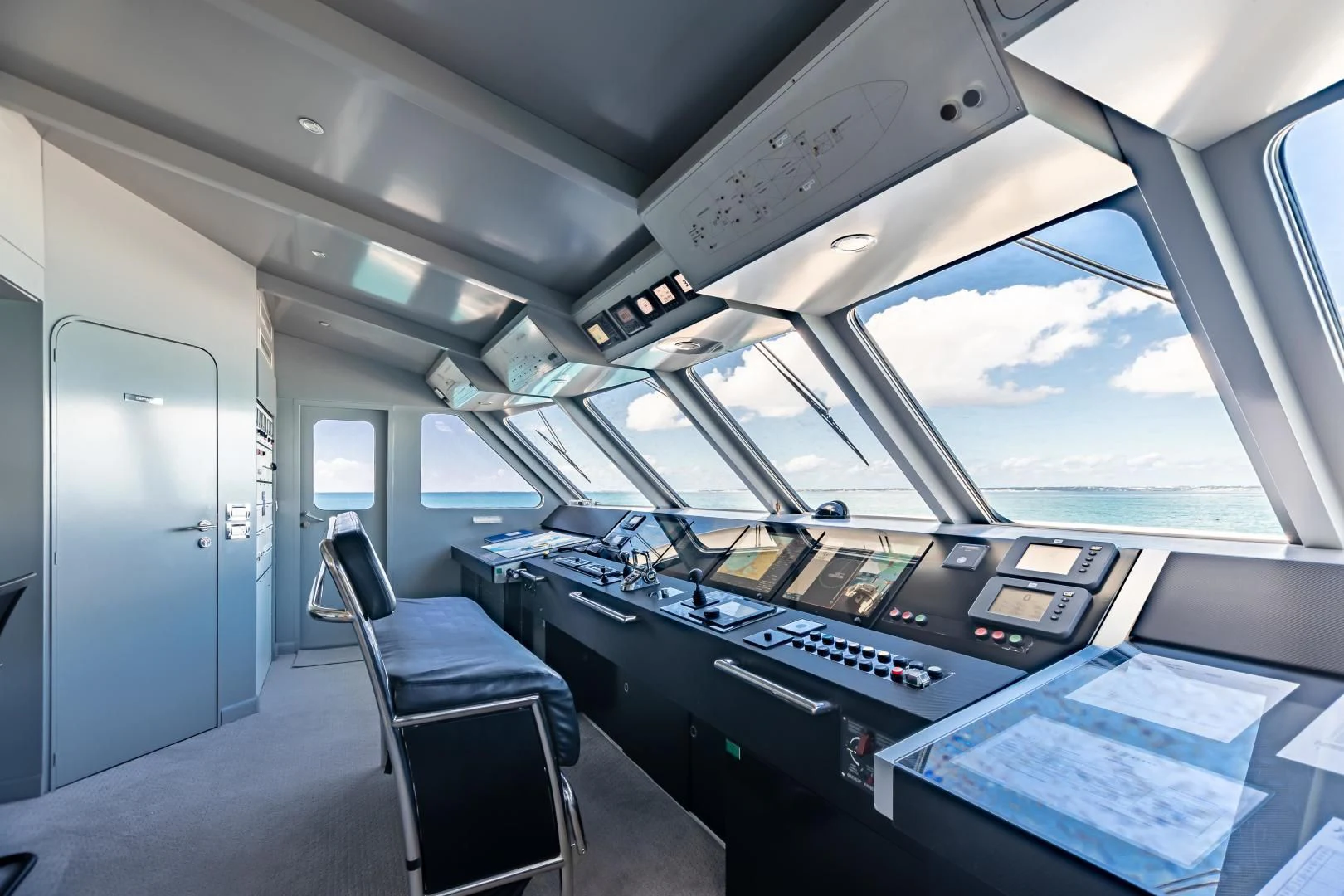 inside of a vehicle with a large window and a large window aboard KARTAL YUVASI Yacht for Charter