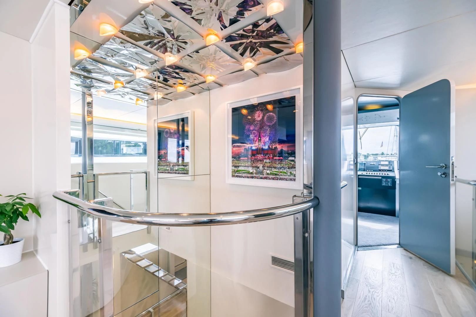 a glass door leading to a room aboard KARTAL YUVASI Yacht for Charter