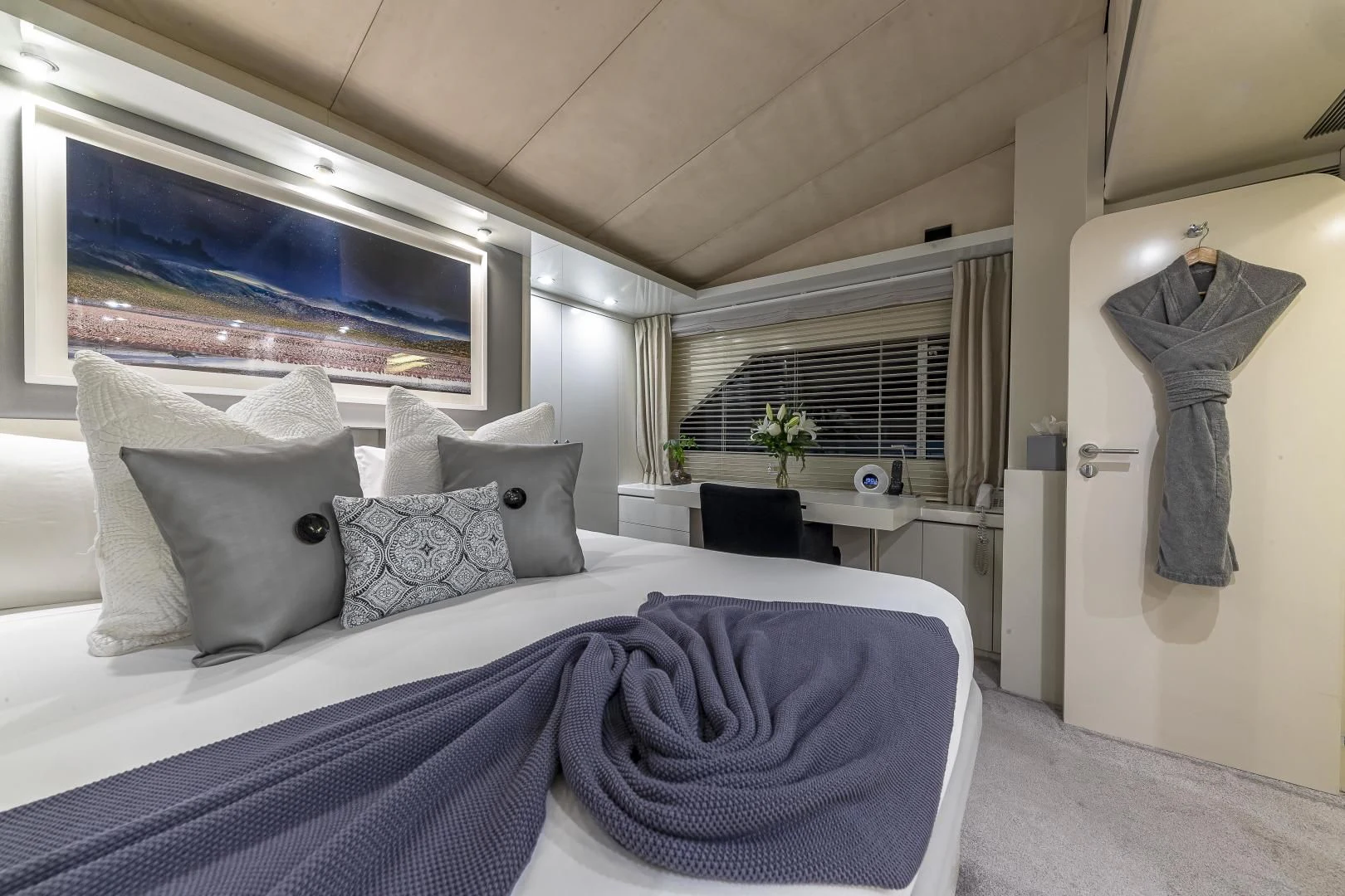 a large bed in a room aboard KARTAL YUVASI Yacht for Charter