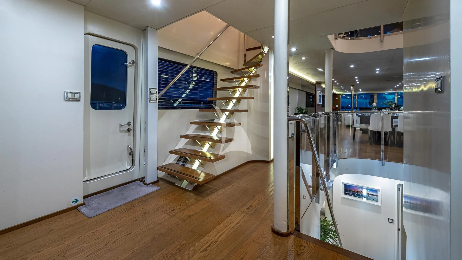 a staircase in a building aboard KARTAL YUVASI Yacht for Charter