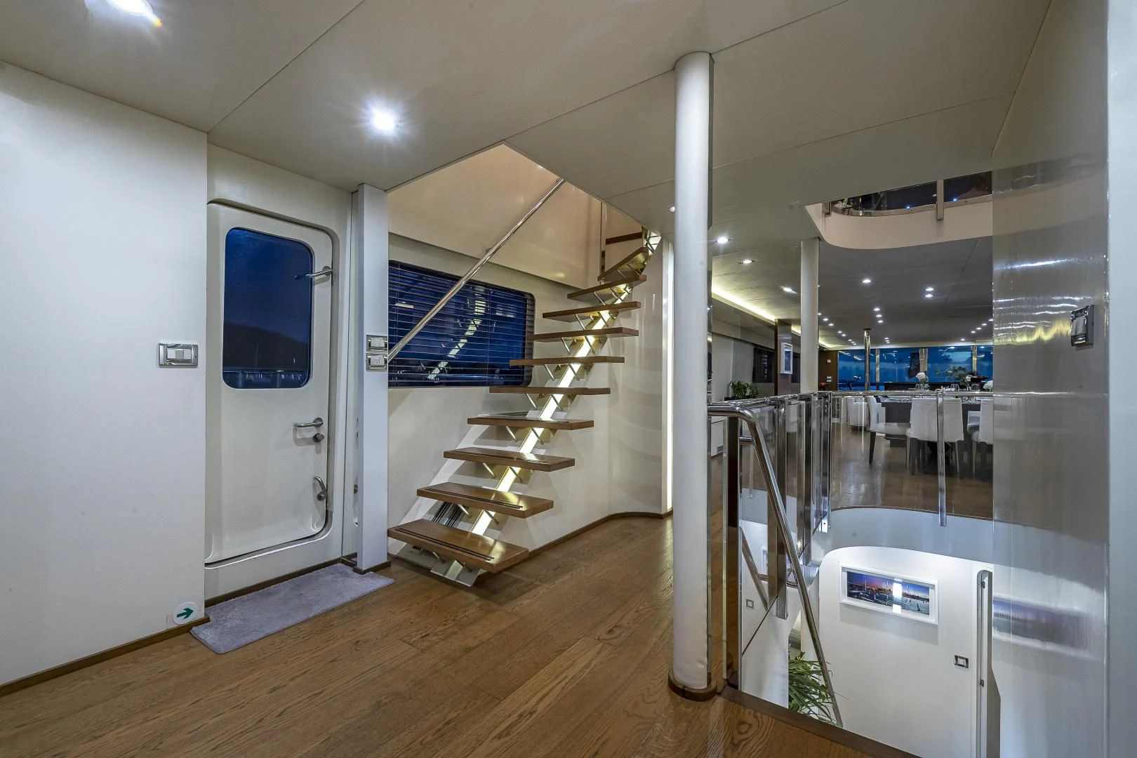 a room with a staircase and a staircase aboard KARTAL YUVASI Yacht for Charter