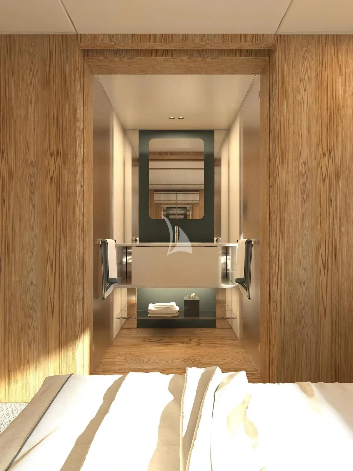 a room with a bed and a sink aboard DAWO Yacht for Sale