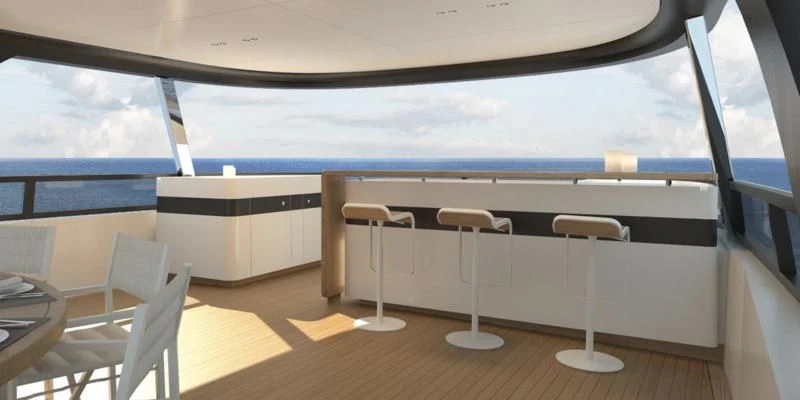 a room with a table and chairs aboard DAWO Yacht for Sale