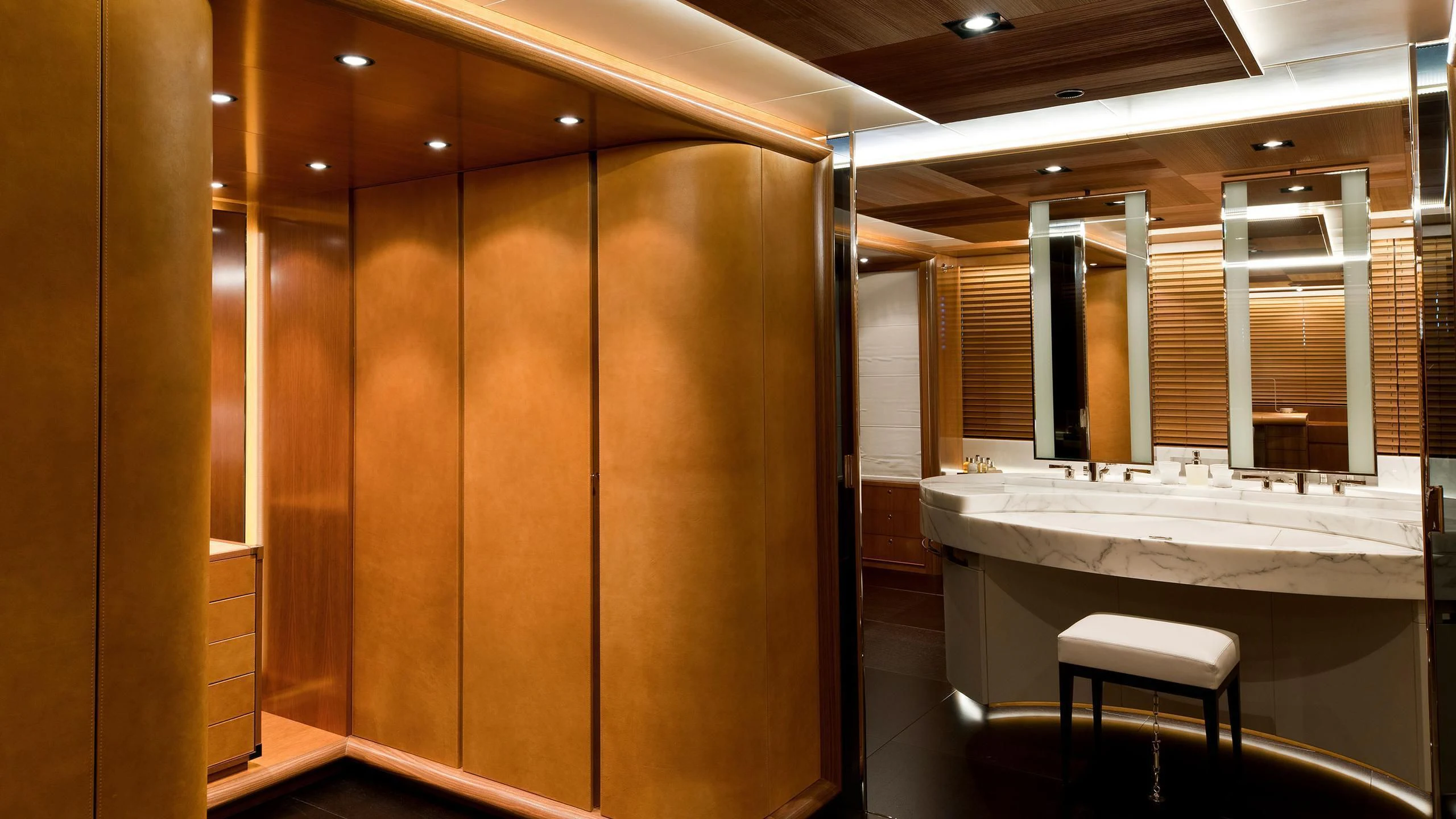 a bathroom with a large glass shower aboard MELEK Yacht for Sale