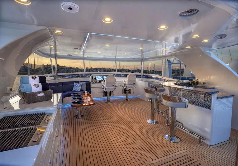inside of a building with tables and chairs aboard NEW JOURNEY Yacht for Sale