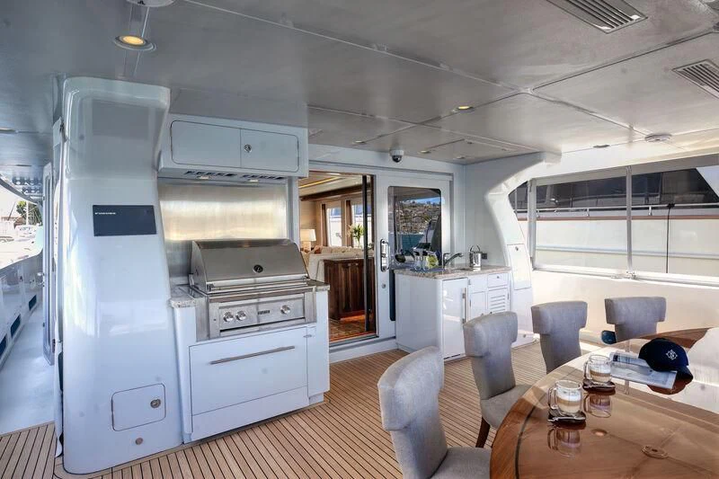 a kitchen with a large refrigerator aboard NEW JOURNEY Yacht for Sale