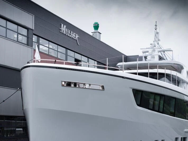 a large cruise ship docked aboard SEAFLOWER Yacht for Sale
