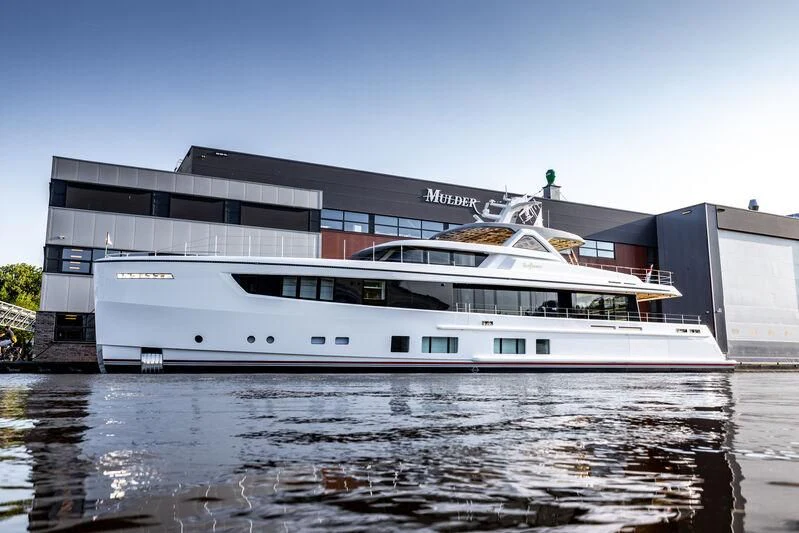a large white boat in a body of water aboard SEAFLOWER Yacht for Sale