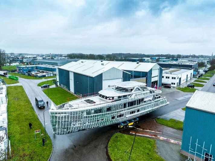 a large building with a parking lot aboard SEAFLOWER Yacht for Sale
