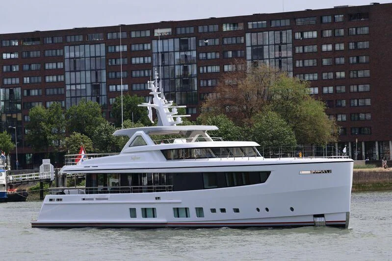 a large white boat in the water aboard SEAFLOWER Yacht for Sale
