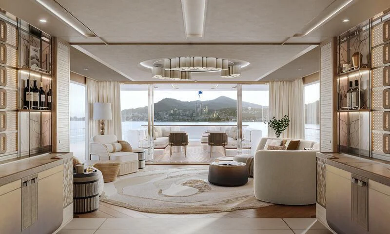 a room with a large glass window aboard SEAFLOWER Yacht for Sale