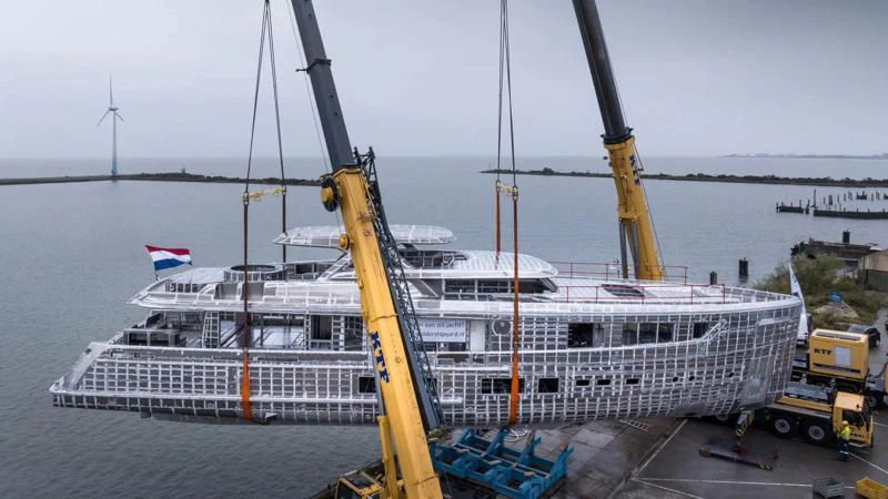 a large white ship docked aboard SEAFLOWER Yacht for Sale