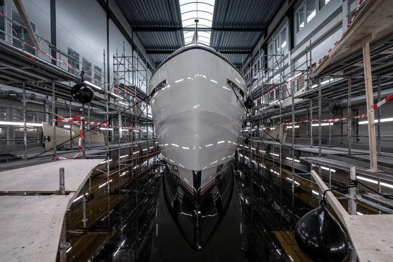 a large metal machine in a factory aboard SEAFLOWER Yacht for Sale
