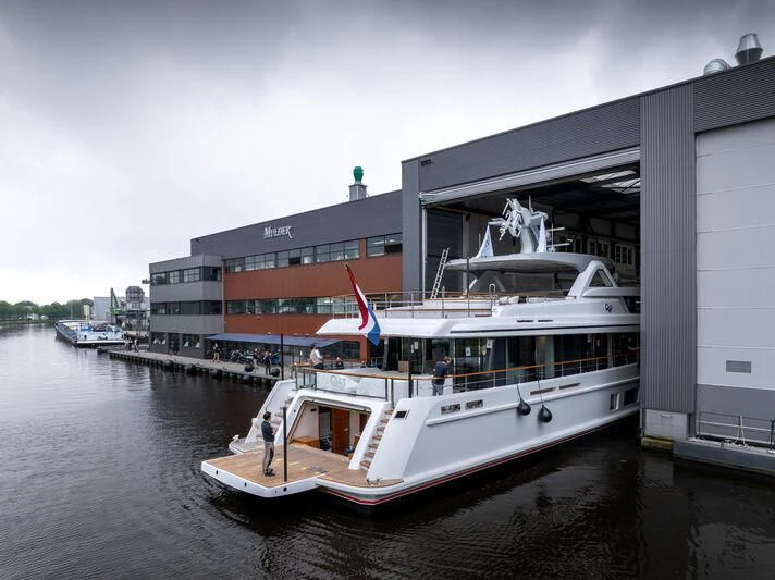 a boat docked at a pier aboard SEAFLOWER Yacht for Sale