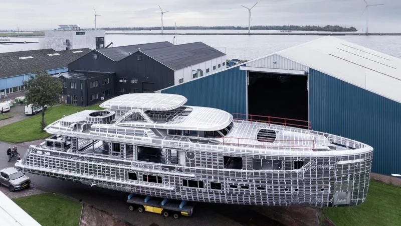 a large white building with a solar panel on top aboard SEAFLOWER Yacht for Sale