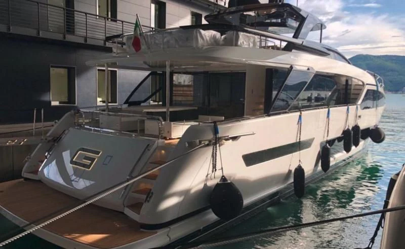 a boat docked at a pier aboard G Yacht for Sale