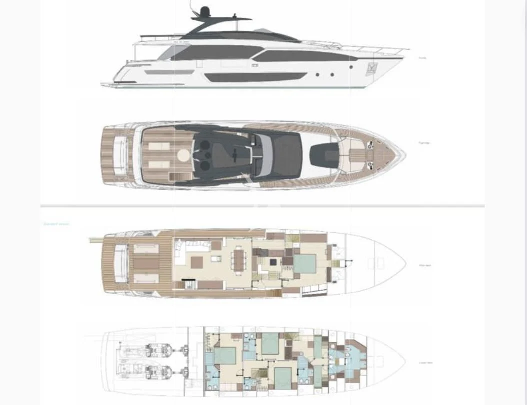 diagram, engineering drawing aboard G Yacht for Sale