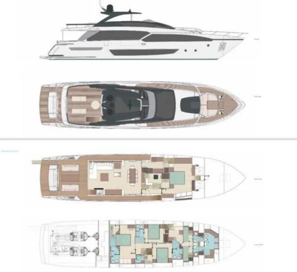 diagram, engineering drawing aboard G Yacht for Sale
