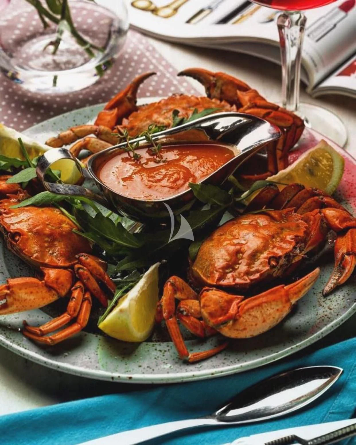 a plate of seafood aboard G Yacht for Sale