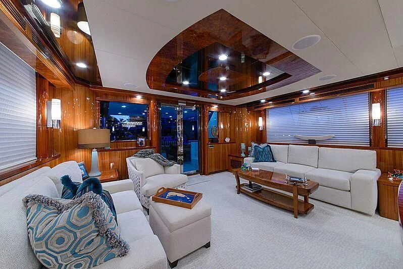 a living room with a large ceiling aboard MI AMOR II Yacht for Sale