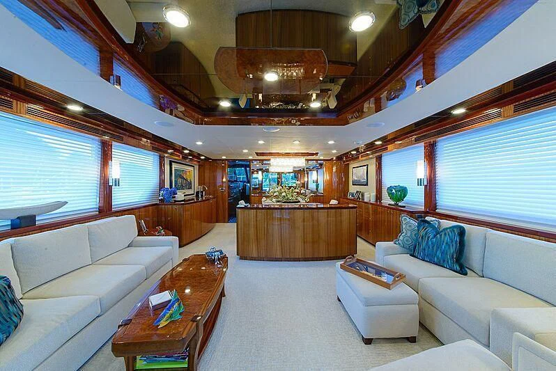 a living room with a large open window aboard MI AMOR II Yacht for Sale