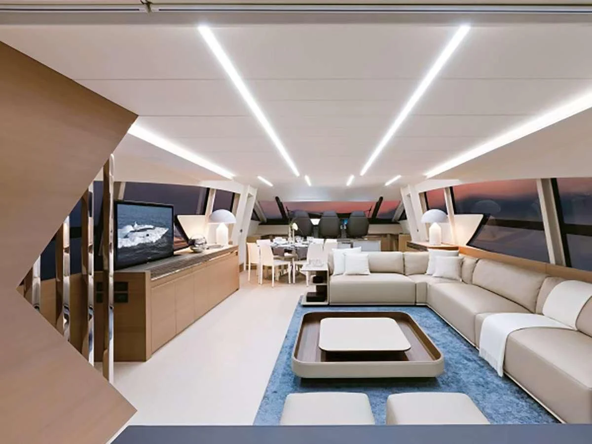 a room with a couch and a table aboard 92 PERSHING Yacht for Sale