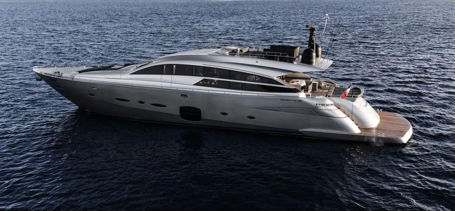 a white yacht in the water aboard 92 PERSHING Yacht for Sale