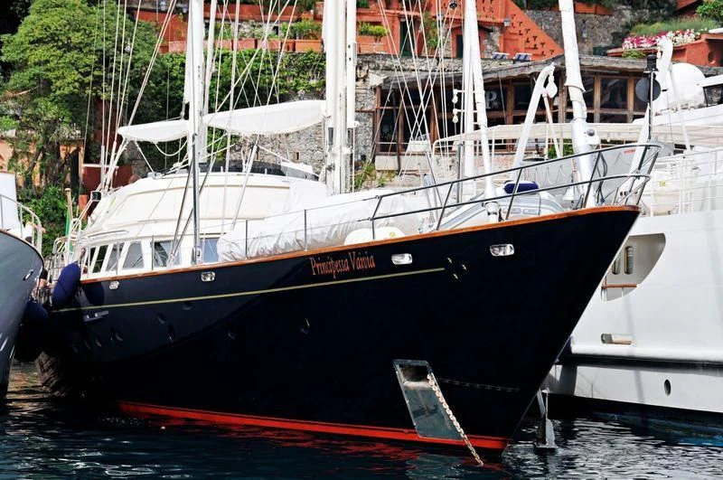 a boat docked in a harbor aboard PRINCIPESSA VAIVIA Yacht for Sale