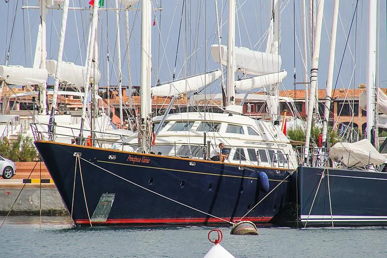 a boat docked at a pier aboard PRINCIPESSA VAIVIA Yacht for Sale