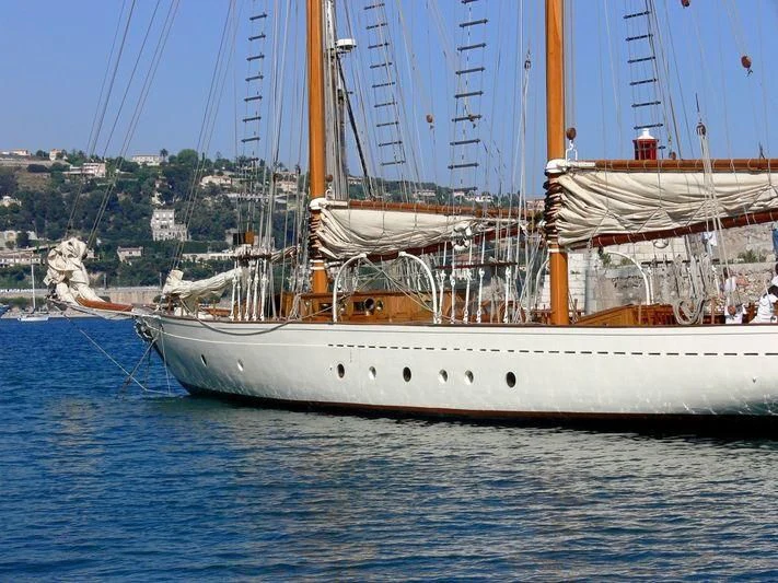 a large white boat in the water aboard ZACA Yacht for Sale