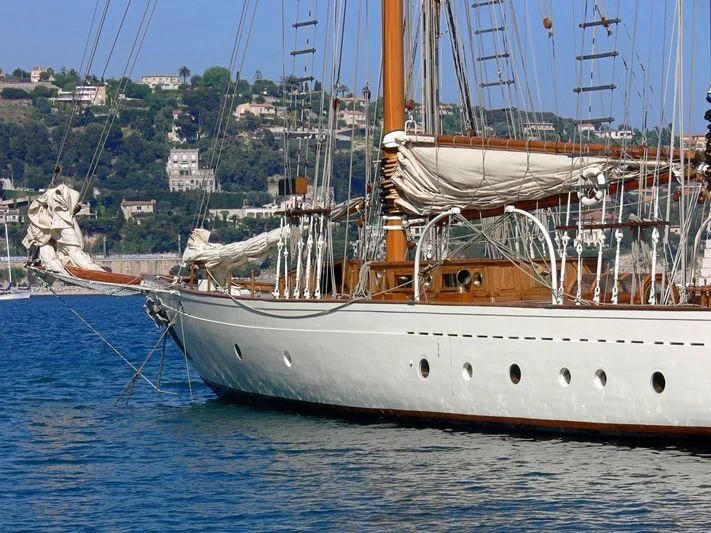 a large white boat in the water aboard ZACA Yacht for Sale