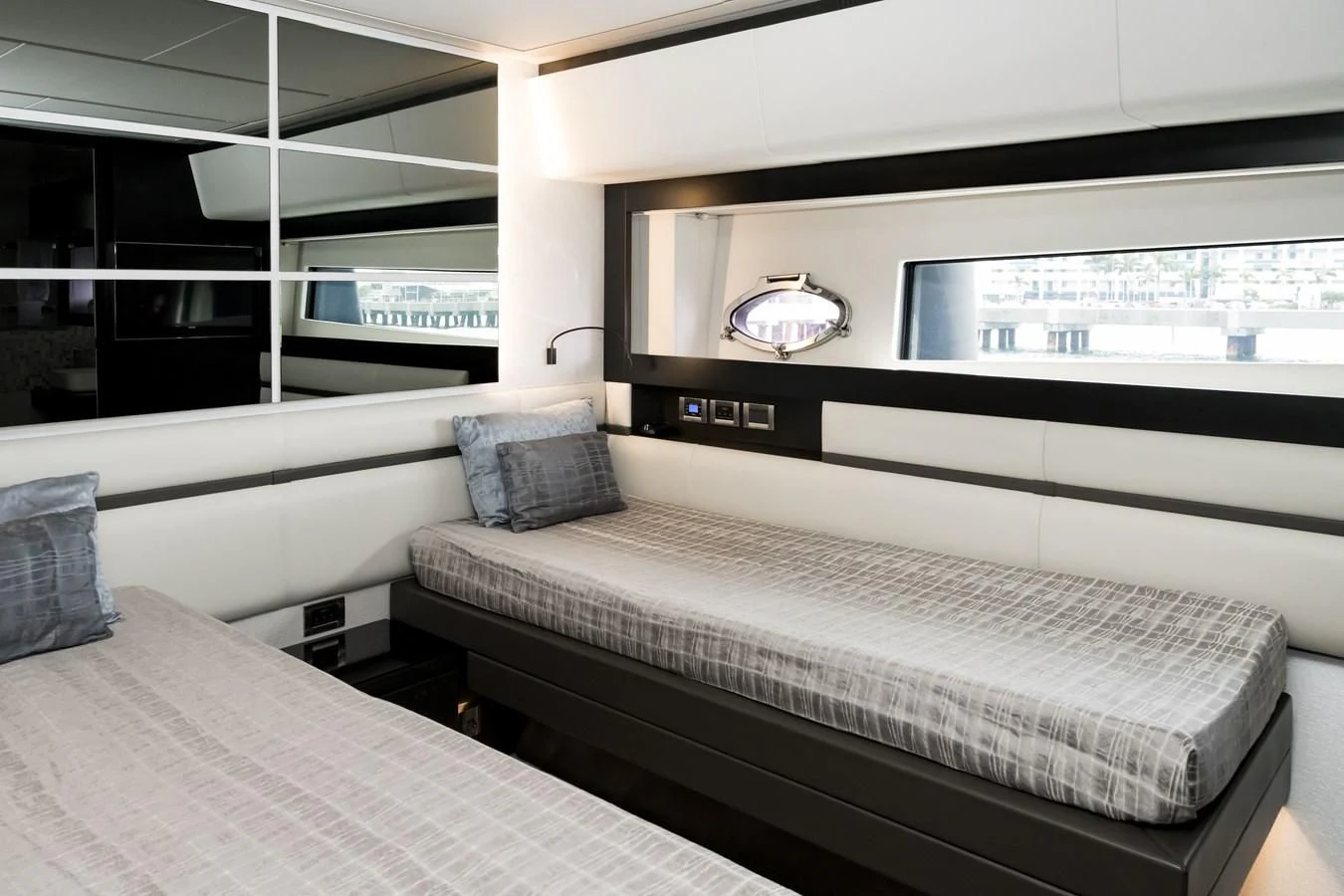 a room with two beds aboard QUEEN B SPORT Yacht for Sale