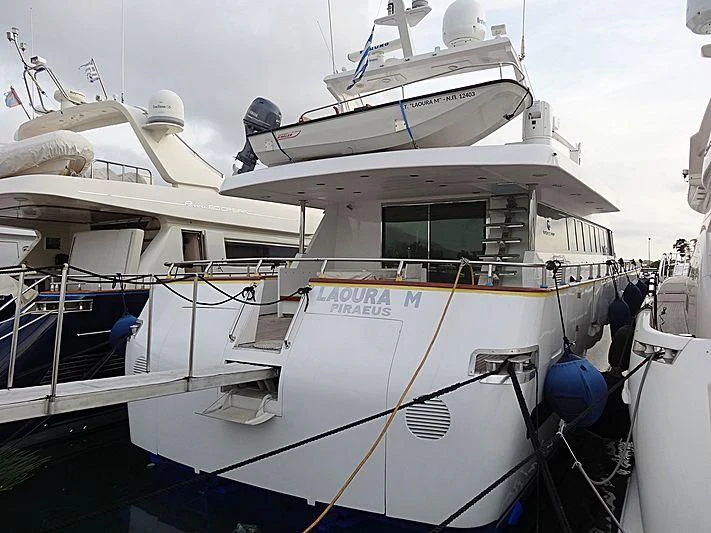 a boat docked with other boats aboard PANAMA BLUE Yacht for Sale